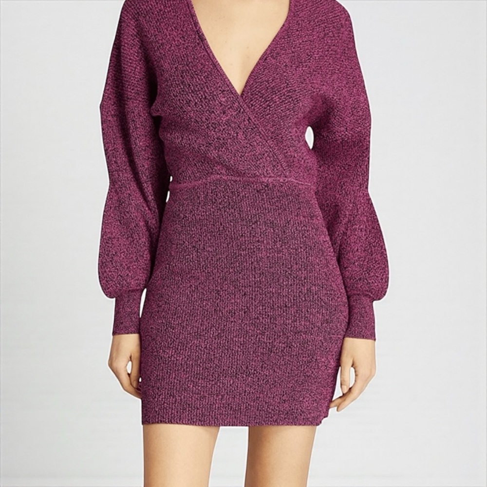 GANNI Melange Knit V-Neck Dress in Carmine Rose Size M - Picture 4 of 14